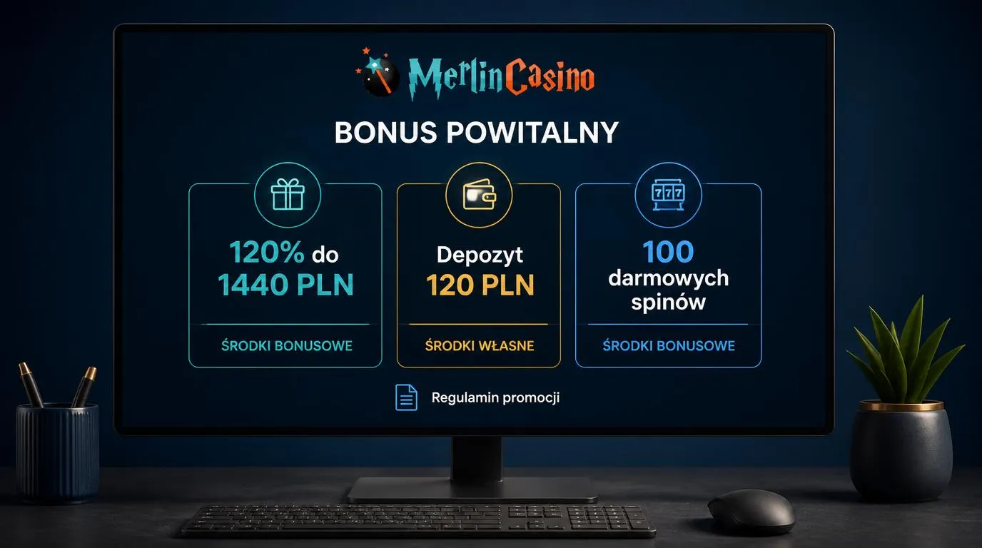 Panel bonusu powitalnego z premią 120% do 1440 PLN, depozytem 120 PLN i pakietem 100 darmowych spinów